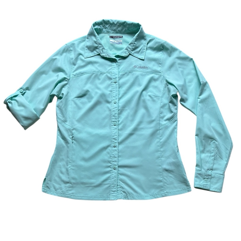 Columbia Women’s Omni-Shade Button-Front Sun Shirt in Light Teal Size Medium